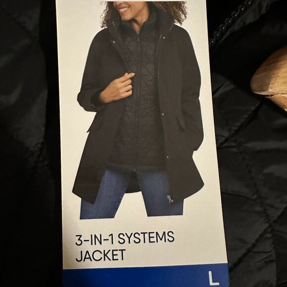 Lands' End Women's 3-in-1 Systems Jacket & Vest Size L Black Water Resistant NEW - Picture 3 of 15